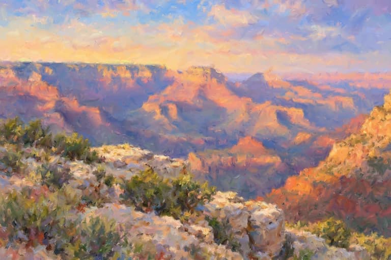 Digital artist-inspired study of Grand Canyon, inspired by Claude Monet