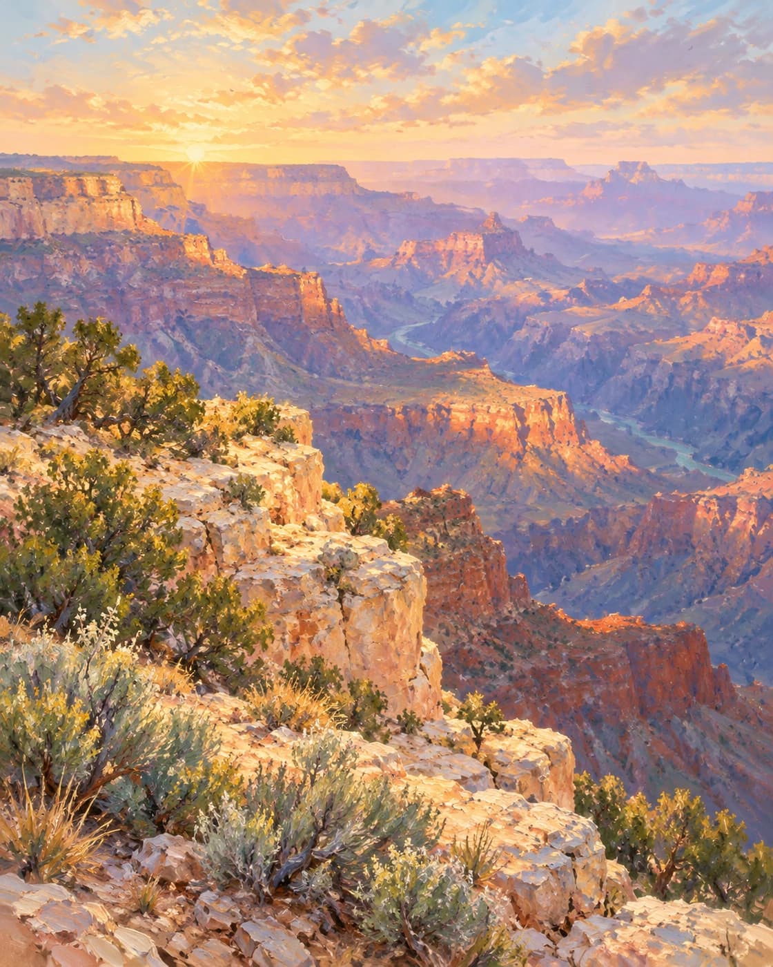 An original Monet-inspired sample of first light over the Grand Canyon